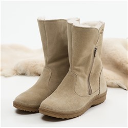 Полусапоги женские бежевые замшевые с замком на литой подошве