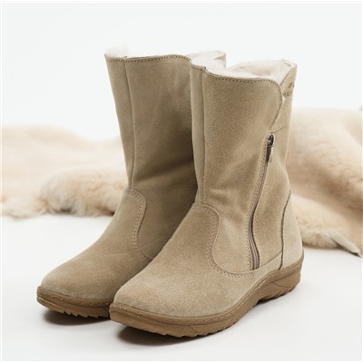 Полусапоги женские бежевые замшевые с замком на литой подошве