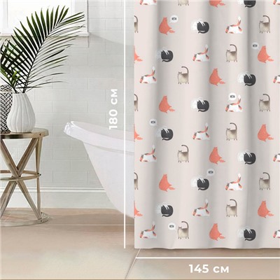 Штора для ванной «Этель. Котики», 145×180 см, полиэстер