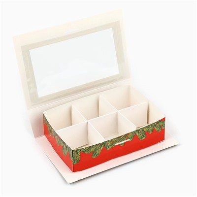 Коробка под 6 конфет с ячейками «Новогодние атрибуты» 14.5×9.5×3.5 см