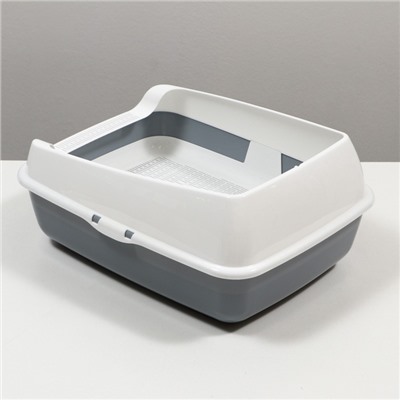 Лоток для кошек, 50.5×39×23 см, с сеткой и совком, пластик, серый