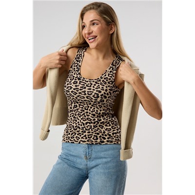 Майка базовая в рубчик леопардовая НАТАЛИ, 1215925