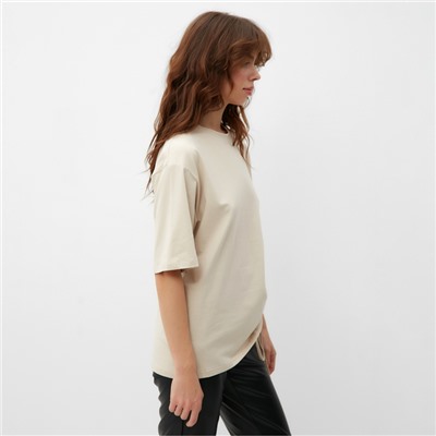 Футболка с кулиской женская MINAKU REGULAR FIT, бежевая, размер 42