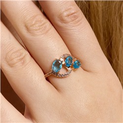 Кольцо 20 р ювелирная бижутерия коллекция "Дубай", покрытие позолота, вставка: фианиты и цирконы, цвет: голубой и прозрачный, арт.414.118-20