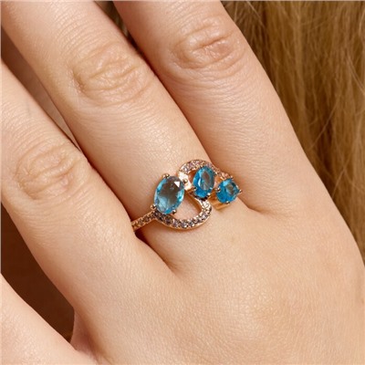 Кольцо 20 р ювелирная бижутерия коллекция "Дубай", покрытие позолота, вставка: фианиты и цирконы, цвет: голубой и прозрачный, арт.414.118-20