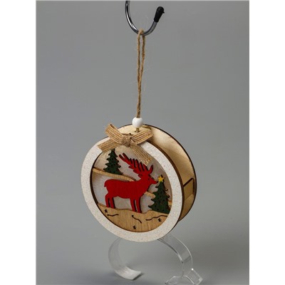 Ёлочная игрушка «Шар с оленёнком», 10×10×3 см, от батареек, свечение тёплое белое