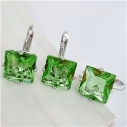 Комплект ювелирная бижутерия серьги и кольцо 18 р покрытие: посеребрение, вставка: фианиты, цвет: бледно-зеленый, арт.215.459-18