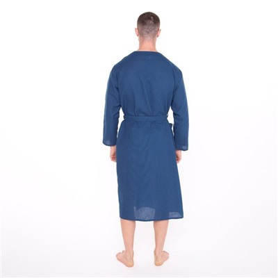 Халат вафельный запашной мужской, размер 52, хлопок 100%, синий