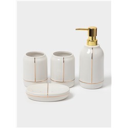 Аксессуары для ванной «Лайн», 4 предмета: дозатор 400 мл, мыльница, 2 стакана, белые