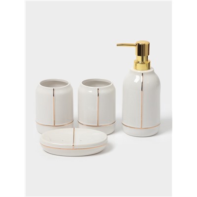 Аксессуары для ванной «Лайн», 4 предмета: дозатор 400 мл, мыльница, 2 стакана, белые
