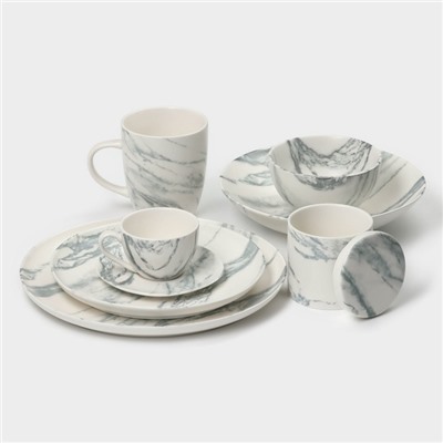 Салатники Magistro Real Marble, 380 мл, 11.6×6.5 см, набор 2 шт., фарфор, белые