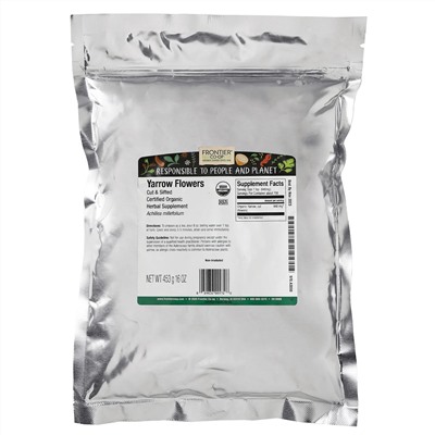 Frontier Natural Products, Органические нарезанные и просеянные цветки тысячелистника, 16 унций (453 г)