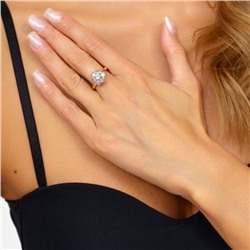 Комплект ювелирной бижутерии Итальянское золото, серьги и кольцо 18,5 р, двойное покрытие позолота и посеребрение, вставка:фианиты, цвет: прозрачный, арт.213.032-18,5