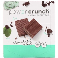 BNRG, Power Crunch, протеиновые энергетические батончики, шоколад и мята, 12 батончиков по 40 г (1,4 унции)