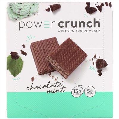 BNRG, Power Crunch, протеиновые энергетические батончики, шоколад и мята, 12 батончиков по 40 г (1,4 унции)