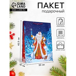 Пакет подарочный новогодний ламинированный, «Дед Мороз», 33×10×42.5 см