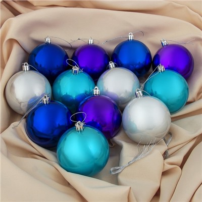 Ёлочные игрушки «Глянец», шары новогодние, d=8 см, набор 12 шт., МИКС