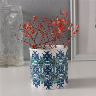 Вазон керамика «Голубые цветы» 200 мл 7.3×7.3×7.3 см