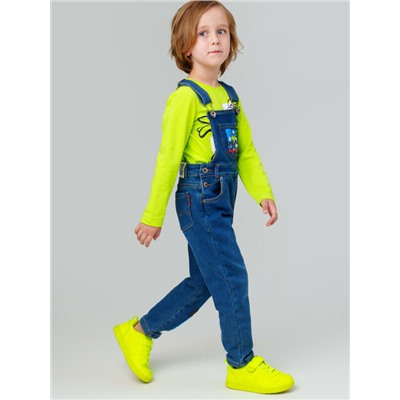 Полукомбинезон текстильный джинсовый утепленный флисом для мальчиков
