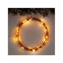 Гирлянда «Нить» 5 м роса, IP20, медная нить, 50 LED, мерцание всех светодиодов, батарейки AAх3 (нет в комплекте), свечение тёплое белое