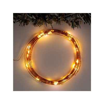 Гирлянда «Нить» 5 м роса, IP20, медная нить, 50 LED, мерцание всех светодиодов, батарейки AAх3 (нет в комплекте), свечение тёплое белое