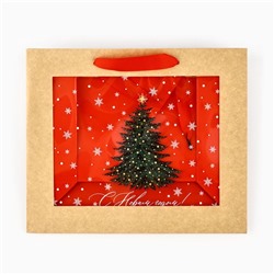 Пакет подарочный новогодний крафтовый с пластиковым окном «Новогоднее чудо», 24×20×11 см