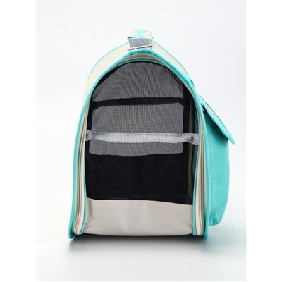 Сумка - переноска. 45×24×33 см с органайзером и окном, белая, мятная