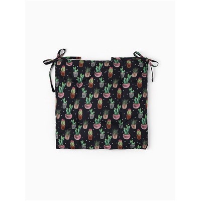 Подушка на стул «Этель» Succulents, 42×42 см, чёрная