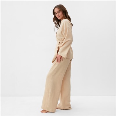 Комплект домашний женский (рубашка на запах, брюки) KAFTAN Basic, размер 48-50, молочный