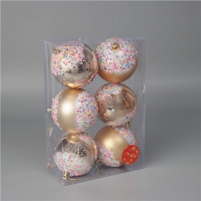 Ёлочные игрушки «Новогодний восторг», шары новогодние, d=10 см, набор 6 шт., золото