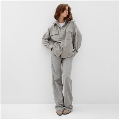 Рубашка женская MINAKU: Velvet collection, размер 52, светло-серая