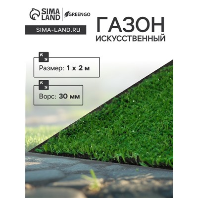 Газон искусственный, ворс 30 мм, 1×2 м, зелёный, Greengo