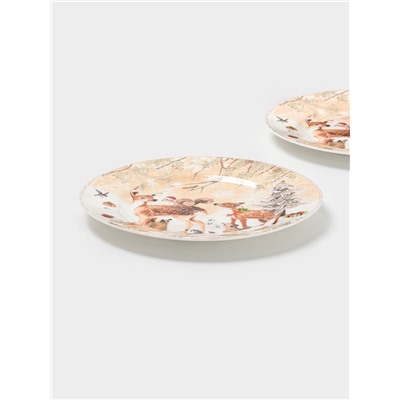 Набор тарелок новогодних «Лесное чудо», 2 шт., d=25.5 см, керамика, подарочная упаковка, бежевый