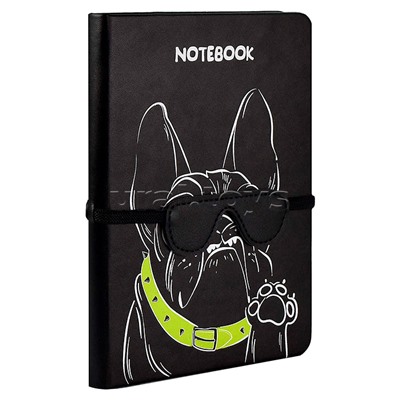 Записная книжка А6+ "Бульдог" кожзам:  126x174 мм, твёрдый переплёт
