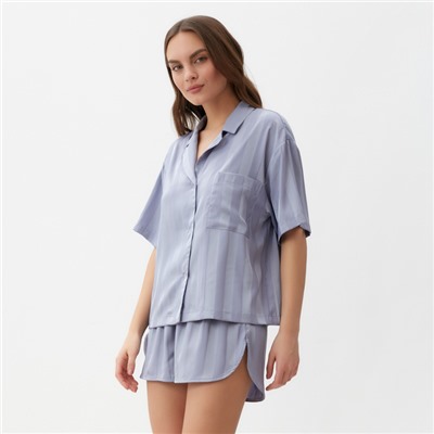 Пижама женская (рубашка, шорты) KAFTAN «Полоска», размер 40-42, голубая