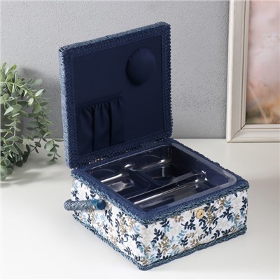 Шкатулка для рукоделия и шитья «Лиственные веточки», хранение ниток, иголок, мелочи, 20×20×11 см