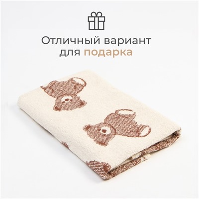 Полотенце махровое Этель Teddy bear, 70×130 см, 100% хлопок, 420 г/м², бежево-коричневое