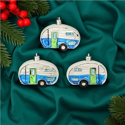 Ёлочные игрушки 3 шт., «Зимнее волшебство, Фургончики» пластик, 4×7 см, синий