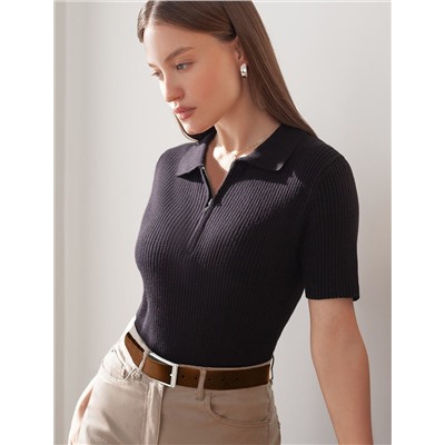 Джемпер-поло с застежкой на молнии из хлопка с кашемиром