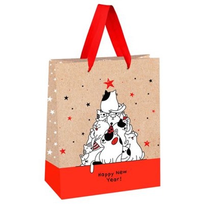 Пакет бумажный 18х23х10 см "New Year of Cats" крафт MS_51781 (354564) MESHU