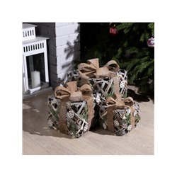 Светодиодная фигура «Подарки с еловой веткой» 15, 20, 25 см, текстиль, металл, батарейки ААх2 (не в комплекте), свечение тёплое белое