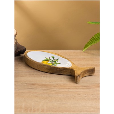 УЦЕНКА Блюдо в форме рыбки «Лимоны» дерево манго 25.5×10×2 см