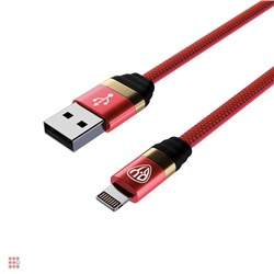 Кабель для зарядки Элегант iP, 1м, 2.4А, тканевая оплётка, красный