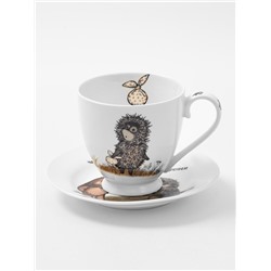 Чайная пара Quinsberry «Ёжик в тумане», чашка 440 мл, блюдце d=16 см, фарфор, белая