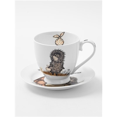Чайная пара Quinsberry «Ёжик в тумане», чашка 440 мл, блюдце d=16 см, фарфор, белая