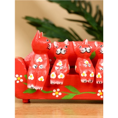 Сувенир «Кошачье семейство», 20×5×10 см, дерево, красный