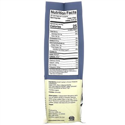 Teeccino, Prebiotic Herbal Coffee, Medium Roast, Caffeine Free, Macadamia Nut, 10 oz (284 g)