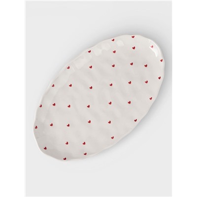 Блюдо сервировочное «Уютный дом. Сердечки», 30.5×18×2.5 см, керамика, белая
