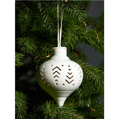 Ёлочный шар с подсветкой «Орнамент», 10.7×8.5×8.5 см, 1 LED, керамика, от батареек LR44×3, керамика, свечение тёплое белое