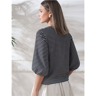 Лонгслив в полоску с рукавами-буфами из премиального хлопка с эластаном